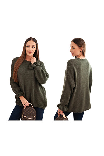Kesi Women's khaki sweater with a touch of mohair and Wool, loose fit