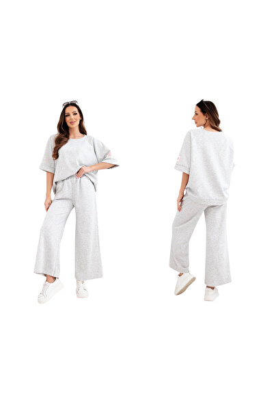 Kesi Set hanorac și pantaloni largi din viscoză gri melanj pentru femei | Butter