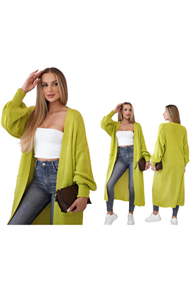 Kesi Women's Oversized cardigan, fuchsia color, with long sleeves and pockets