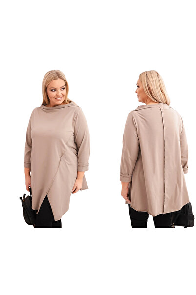 Kesi Bluză asimetrică din bumbac pentru femei Fango, mărime mare, cu mâneci r...