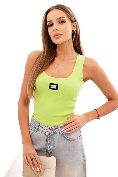 Kesi Women's light green top with straps and appliqués, ribbed
