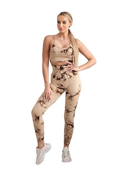 Kesi Set fitness: top + colanți push-up, cămilă