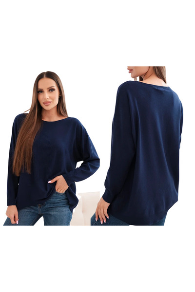 Kesi Pulover de damă cu spate mai lung și stea în relief, bleumarin