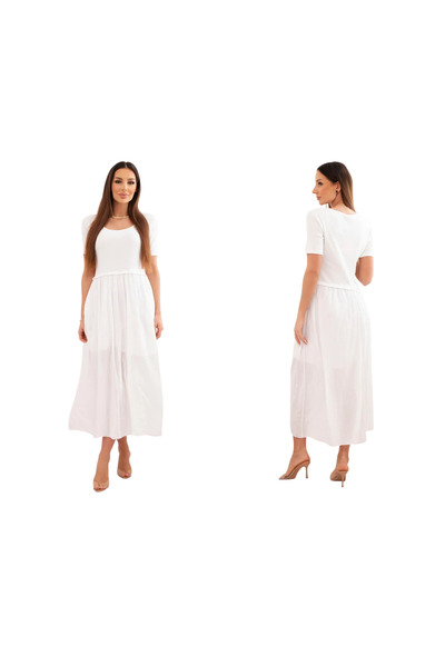 Kesi Rochie maxi din bumbac alb pentru femei, cu fund evazat