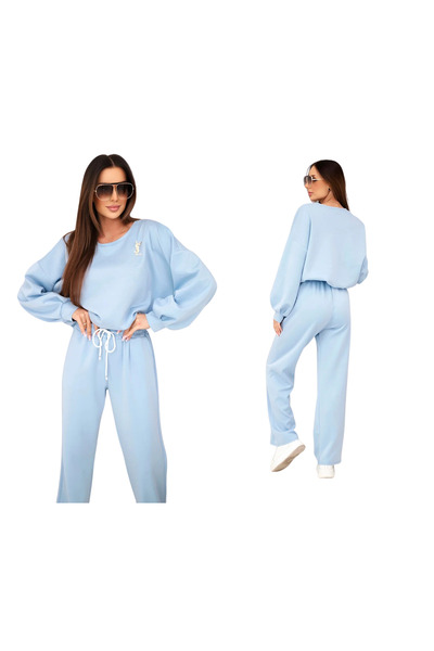 Kesi Set trening albastru pentru femei din viscoză unt - hanorac și pantaloni