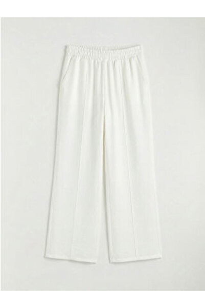 LC Waikiki M1 Season White Wide Leg Women's Trousers with Elastic Waist
