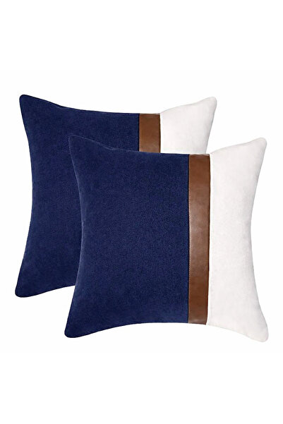 Diva Home صوف الفليس مخمل جلد شريط زخرفي 2Li غطاء وسادة 45 × 45 سم