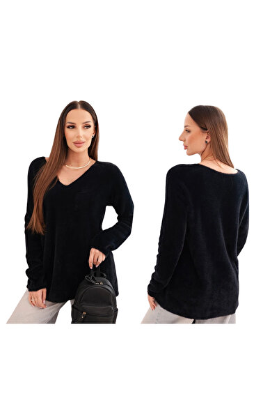Kesi Women's black Wool sweater with V-neck