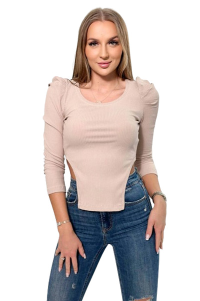 Kesi Bluză bej închis cu mâneci bufante