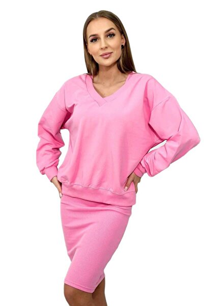 Kesi Set: bluză + rochie cu dungi, roz deschis