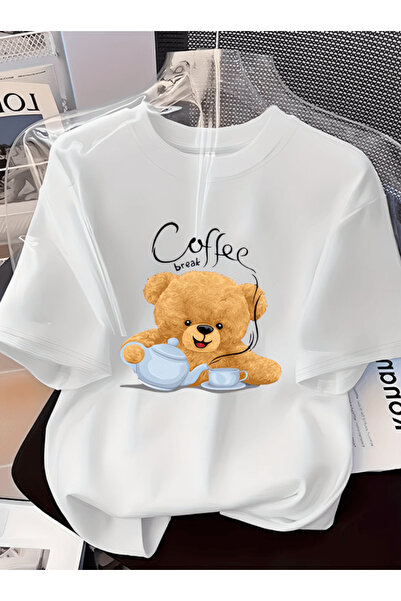 gencerco Μπλουζάκι Coffee Break με σχέδιο αρκουδάκι, τυπωμένο, premium, overs...