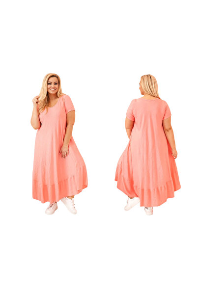 Kesi Pink Viscose maxi dress, plus size, with short sleeves