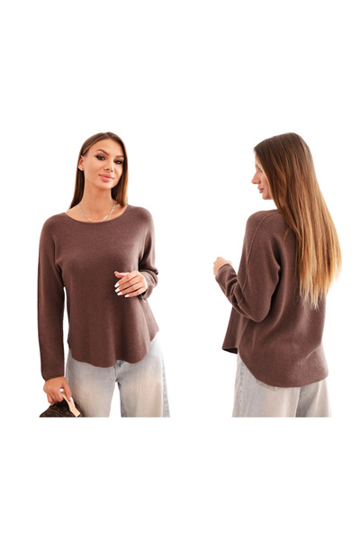 Kesi Pulover din viscoză pentru femei Mocca, cu mâneci lungi și decolteu rotund