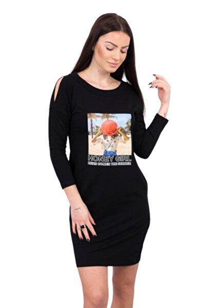 Kesi Rochie Honey girl cu imprimeu, neagră