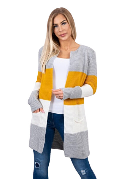 Kesi Grey and mustard Striped cardigan sweater