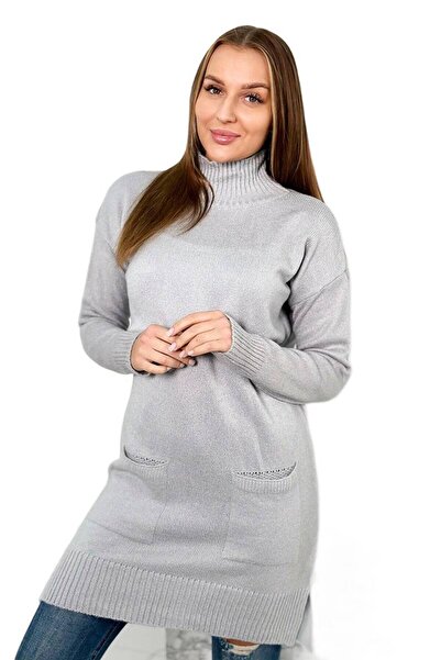 Kesi Pulover gri deschis cu guler ridicat