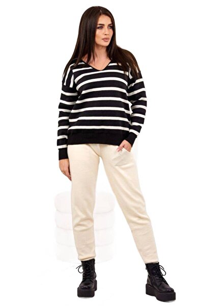 Kesi Set pulover cu dungi + pantaloni ecru
