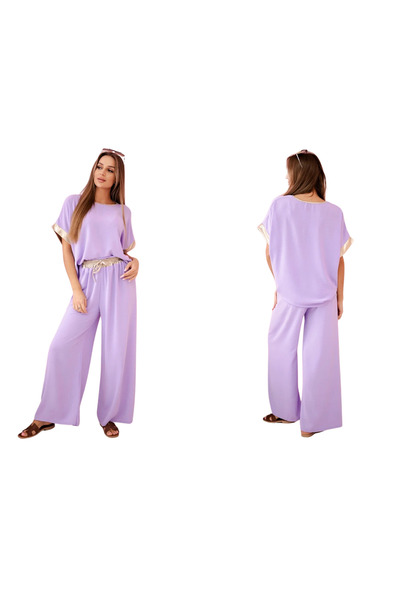 Kesi Set elegant de damă violet deschis, confecționat din viscoză cu garnitur...