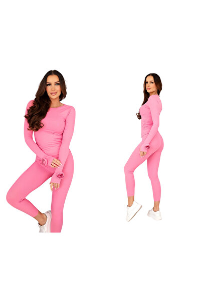 Kesi Set bluză și colanți din viscoză cu nervuri roz deschis pentru femei