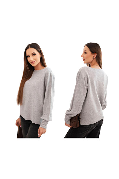 Kesi Pulover de damă din viscoză cu mâneci lungi și crăpături pe laterale, gri