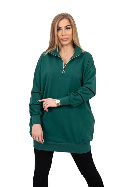 Kesi Hanorac verde cu fermoar și buzunare