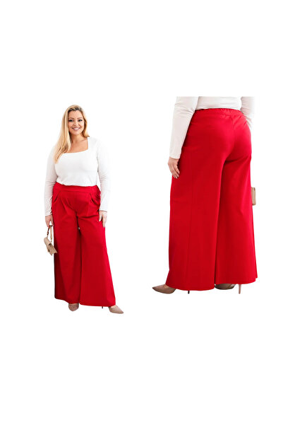 Kesi Pantaloni eleganți roșii pentru femei, mărime Plus, cu talie înaltă și c...