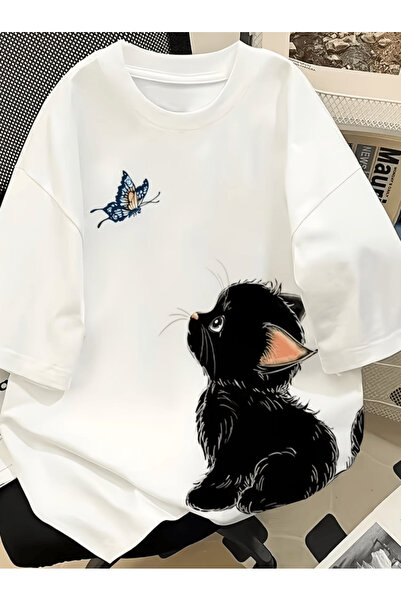 gencerco Χαριτωμένο μπλουζάκι με στάμπα που βλέπει τον πεταλούδα, Premium Ove...