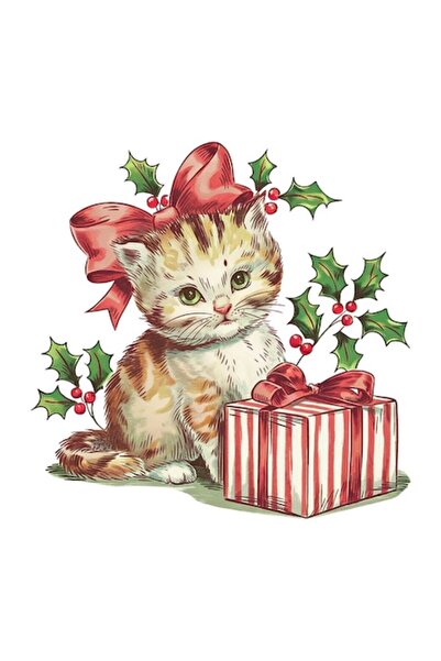 OEM Διακοσμητικό αυτοκόλλητο, Χριστούγεννα, Γάτα, Πολύχρωμο