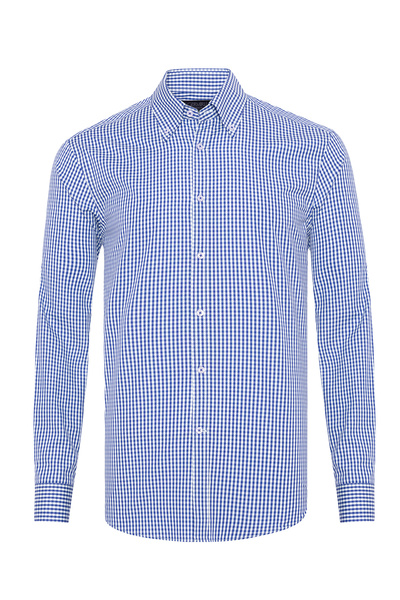 Germirli Testa Lacivert Pötikare Exclusive Düğmeli Yaka Tailor Fit Pamuk Gömlek