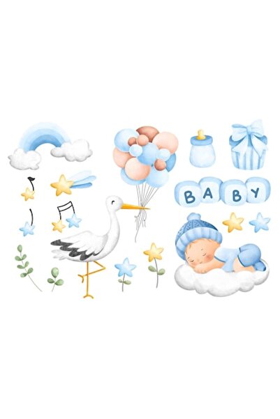 OEM Autocolant decorativ, Barză, Bebeluș, Baloane