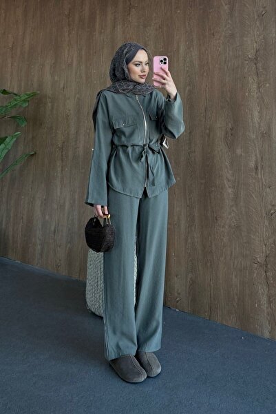 Şulemoda Giyim سيتي فيرزد قماش مودال سويت شيرت بسحّابات كاكي