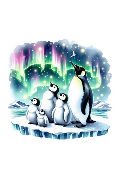 OEM Autocolant decorativ, Aurora Borealis, Pinguini, Multicolor