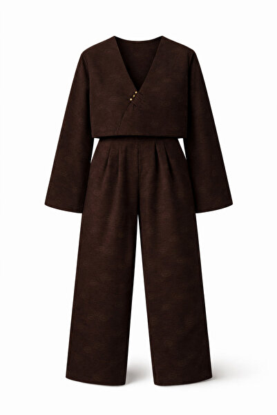 HAZELANNA διπλό πέτο Σετ Μπλούζα-Παντελόνι σε καφέ απόχρωση