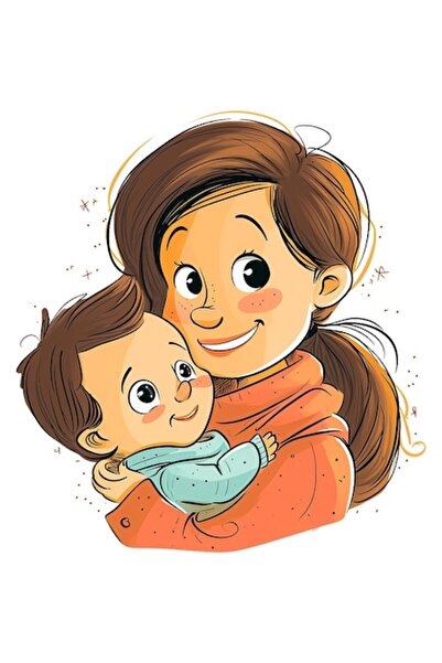 OEM Autocolant decorativ, Mamă și copil, portocaliu