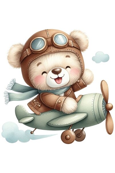 OEM Διακοσμητικό αυτοκόλλητο, Αρκούδα με Ελικόπτερο, Καφέ