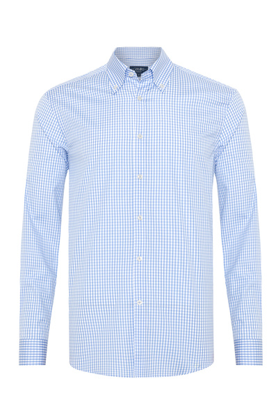 Germirli Testa Mavi Pötikare Exclusive Düğmeli Yaka Tailor Fit Pamuk Gömlek