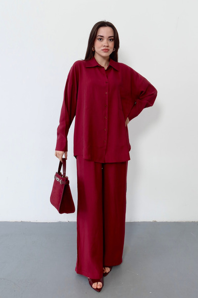 Mogi Butik Oversized Shirt Wide-Leg Pants Relaxed Fit Women's Two-Piece Set 3189