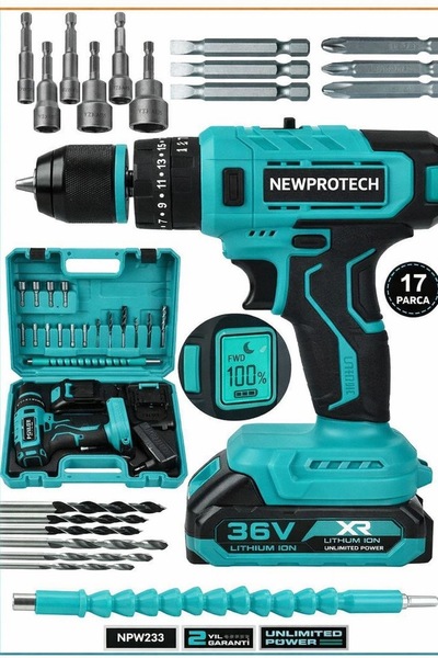 newprotech 36v şarjlı matkap akülü vidalama çift akülü matkap
