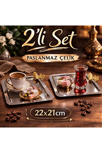 SYG Silver Stainless Steel Set of 2 with Gold Butterfly Detail, General Prese...