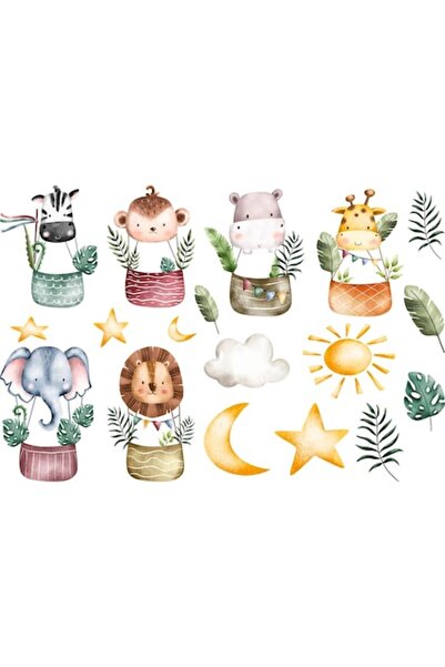 OEM Autocolant decorativ, animale, baloane cu aer cald, soare, nori