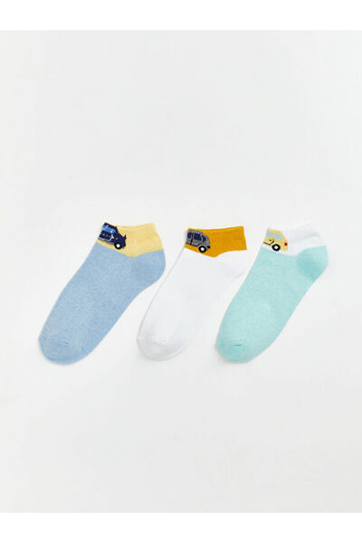 LC Waikiki Rmz Gi̇yi̇m Farkiyla Car Embroidered Boys' Booties Socks 3-Piece Set