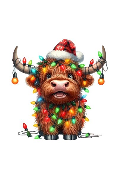 OEM Διακοσμητικό αυτοκόλλητο, Χριστούγεννα, Αγελάδα, Πολύχρωμο