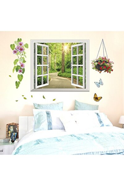 OEM Autocolant decorativ, Fereastră deschisă spre pădure 107 cm