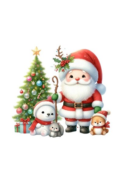 OEM Διακοσμητικό αυτοκόλλητο, Χριστούγεννα, Άγιος Βασίλης και ζώα, πολύχρωμο