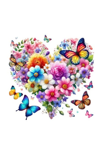 OEM Autocolant decorativ, inimă de flori, multicolor