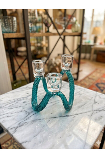 CAM Premium El Yapımı Burgu Şamdan – 3’lü Mum Yuvalı – Turkuaz/Zümrüt Yeşili ...