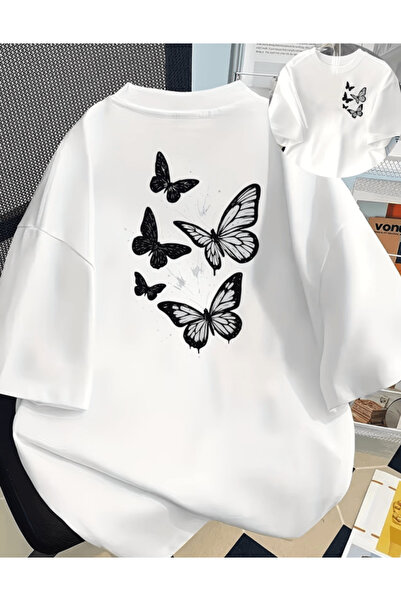 gencerco Μπλουζάκι Flying Butterfly με στάμπα διπλής όψης Premium Oversize