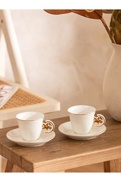 LC Waikiki Lcw Home Ecru Star Patterned Porcelain Coffee Cup Set for 2 People...