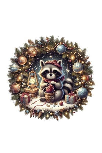 OEM Διακοσμητικό αυτοκόλλητο, Χριστούγεννα, Ρακούν, Πολύχρωμο