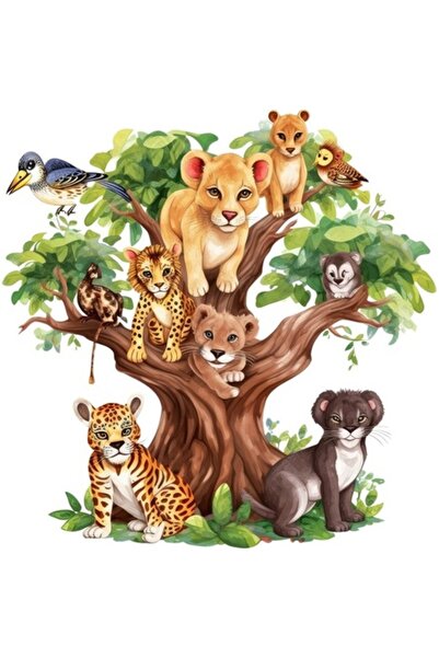 OEM Διακοσμητικό αυτοκόλλητο, Δέντρο με Ζώα, Πορτοκαλί, 60 εκ.